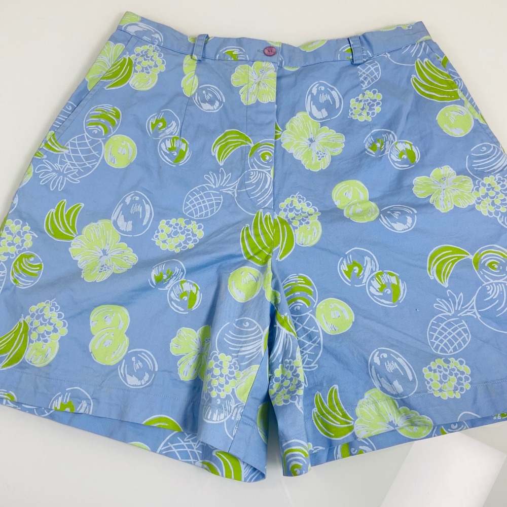 Lilly Pulitzer Women's Sz 4 Bermuda Shorts Blue Green Tropical‎ Fruit Print